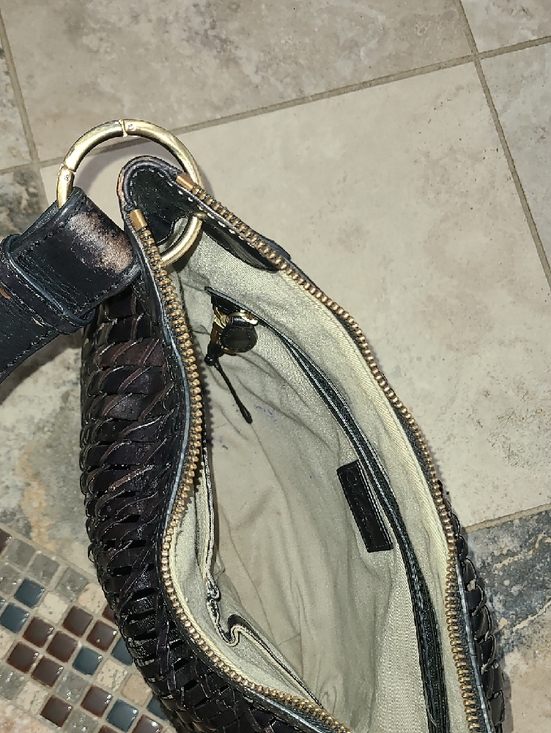 Cole Haan Dark Brown Woven Leather Shoulder Bag with Gold Hardware